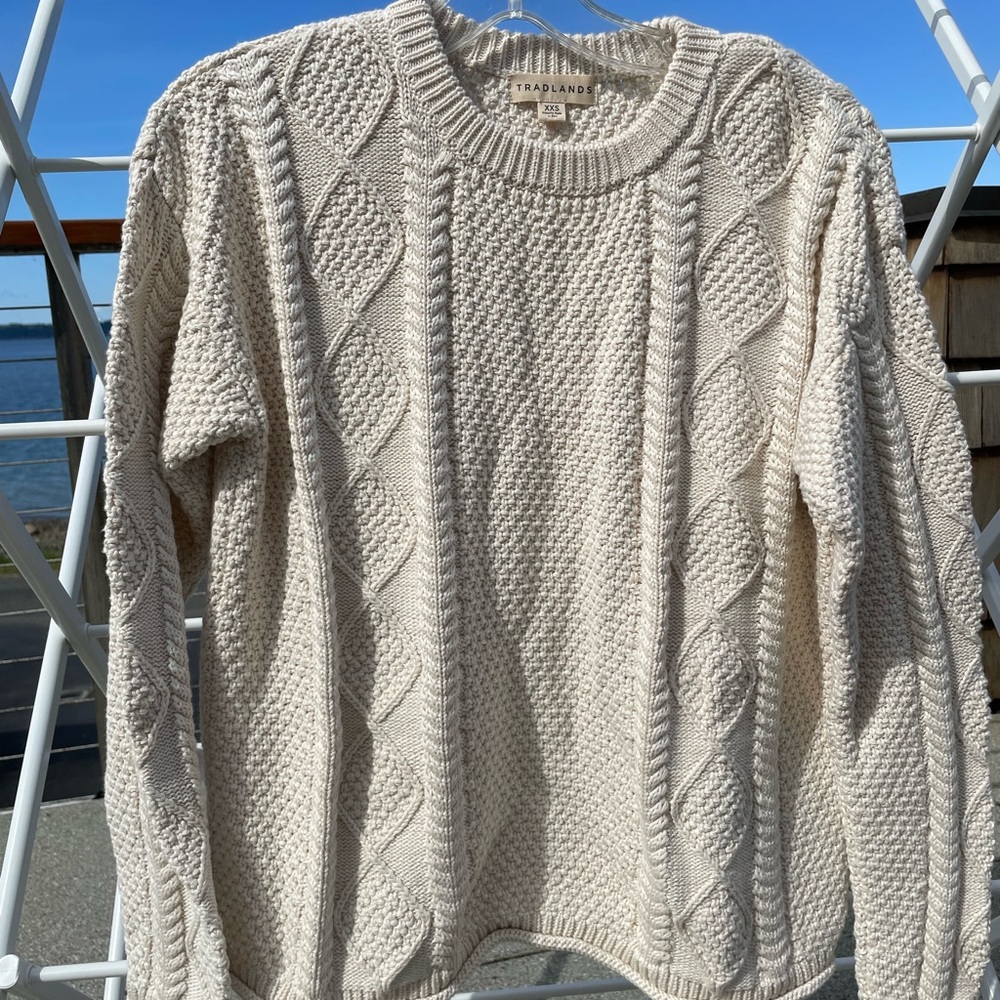 Tradlands Women’s Cream Fisherman Knit Crewneck Sweater BRAND NEW WITHOUT TAGS